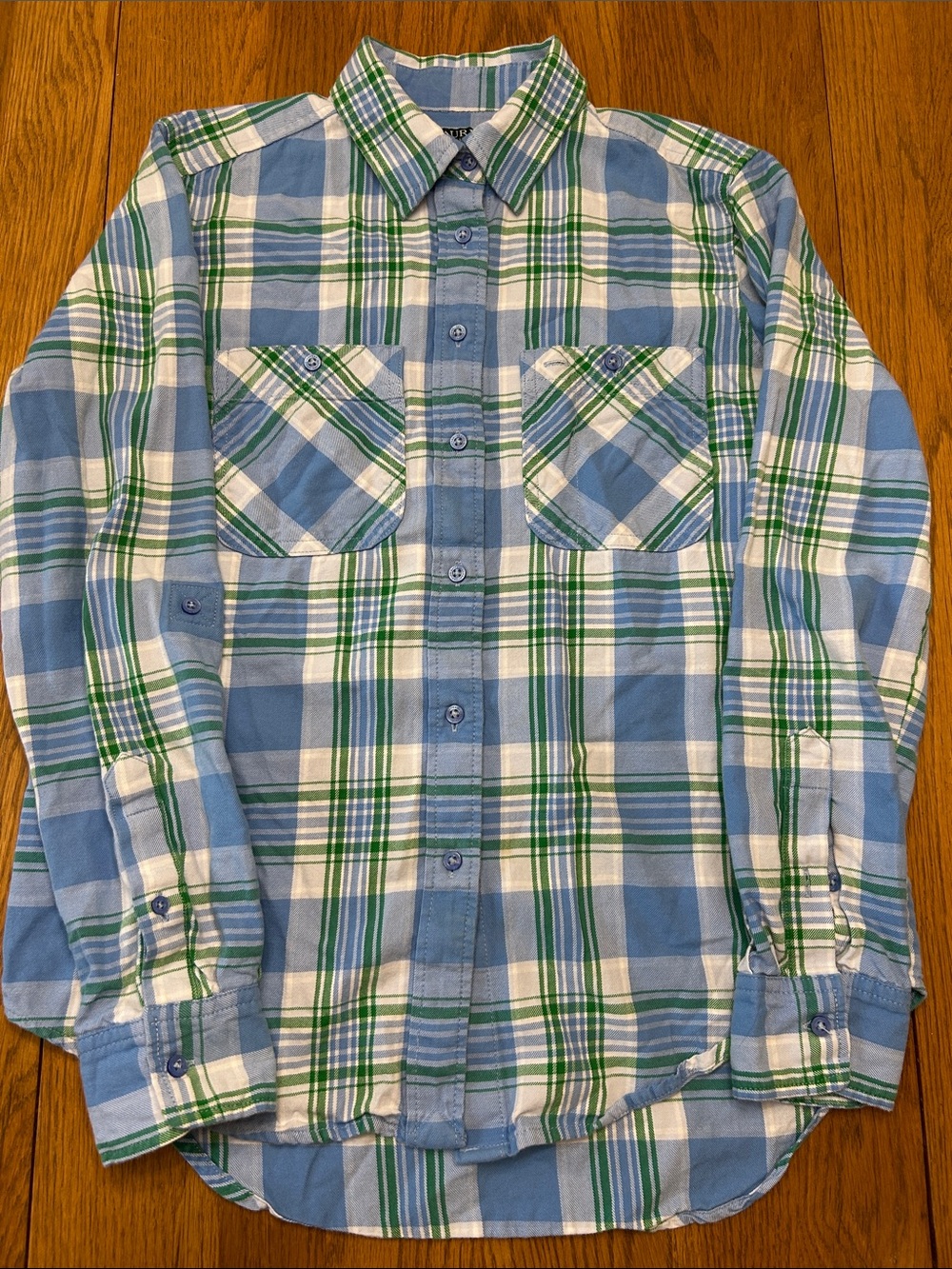 Lauren Ralph Lauren Blue, Green & White Plaid Button-Down Shirt Size Medium